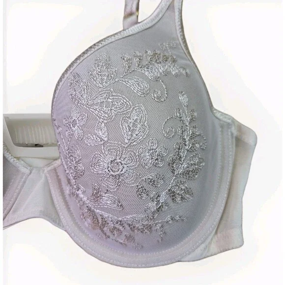 Wacoal 853147 32D Beige Bold & Beautiful Floral Embroidery Contour TShirt Bra - Picture 4 of 7